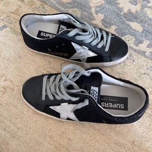 Superstar Black Leather Silver Glitter Sneaker